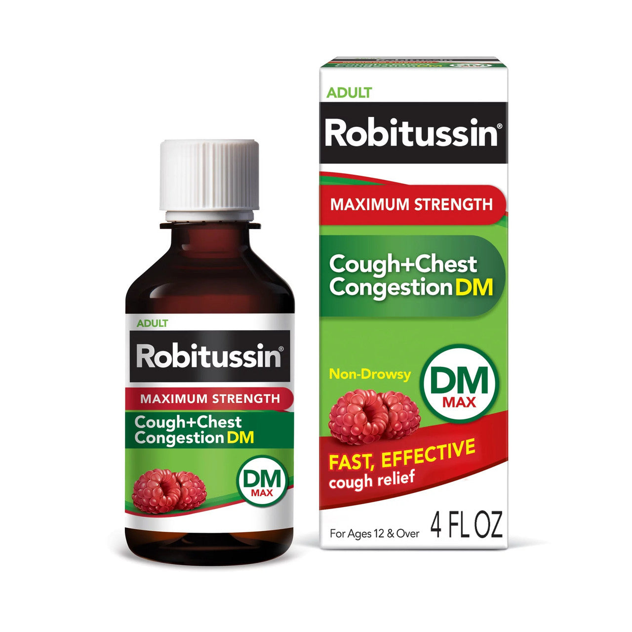 Robitussin Maximum Strength Cough + Chest Congestion DM Relief Liquid, Raspberry-Flavor, 4 oz